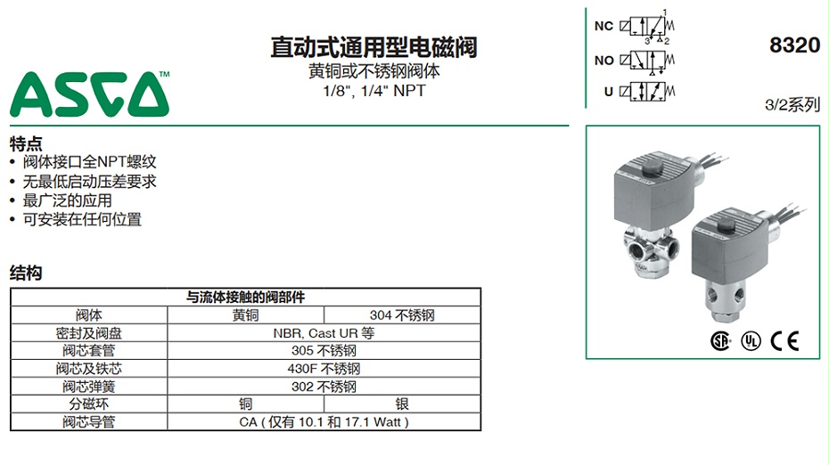 ASCO 8320R182MS二位三通电磁阀