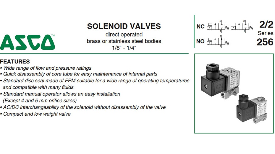 ASCO；1/4G螺纹口径两通电磁阀SCG256B402V选型指导
