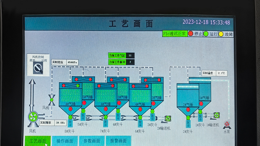 除尘控制柜现场PLC监控画面