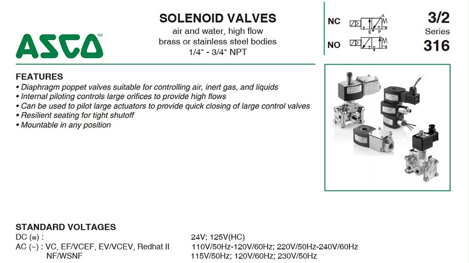 ASCO三通电磁阀EF8316G002MB选型指导