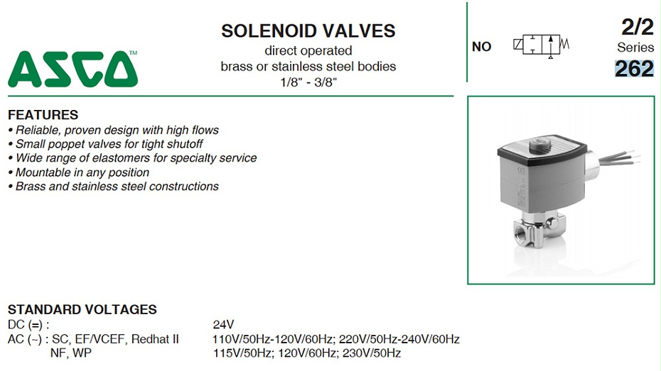 ASCO防爆两通电磁阀VCEFCP8262H038VH选型指导1